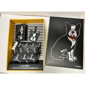 Marc Tetro Boston Terrier Gift Box Cosmetic Case Luggage Tag Passport Wallet NWT